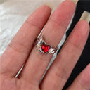 Red Crystal Heart Rings With Spider Motif Gothic Jewelry Red Crystal Heart Rings With Spider Motif Gothic Jewelry