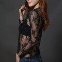 Elegant Lace Floral Turtleneck Top Chic Black Bouquet Fashion Elegant Lace Floral Turtleneck Top Chic Black Bouquet Fashion