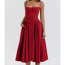 Elegant Spaghetti Strap Midi Dress Women Party Slim A Line Elegant Spaghetti Strap Midi Dress Women Party Slim A Line