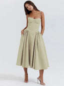 Elegant Strapless Corset Midi Dress For Weddings Elegant Strapless Corset Midi Dress For Weddings