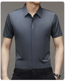 High End Mulberry Silk Men Short Sleeve Business Shirt High End Mulberry Silk Men Short Sleeve Business Shirt