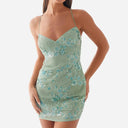 Hirigin Sequin Beaded Cami Mini Dress Criss Cross Straps V Neck Backless Hirigin Sequin Beaded Cami Mini Dress Criss Cross Straps V Neck Backless