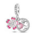Silver Plated Charm Beads Pink Butterfly Flower For Jewelry Silver Plated Charm Beads Pink Butterfly Flower For Jewelry