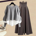 Elegant Korean Knit Sweater Dress & Skirt Set Autumn Fashion Elegant Korean Knit Sweater Dress & Skirt Set Autumn Fashion