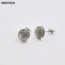 925 Silver Inlaid Natural Stone Stud Earrings Aquamarine Amethyst 925 Silver Inlaid Natural Stone Stud Earrings Aquamarine Amethyst