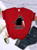 Urban Chic Black Cat Knife Print Tee for Women Fashion Urban Chic Black Cat Knife Print Tee for Women Fashion