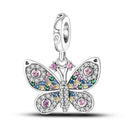 Silver Plated Charm Beads Pink Butterfly Flower For Jewelry Silver Plated Charm Beads Pink Butterfly Flower For Jewelry