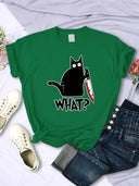 Urban Chic Black Cat Knife Print Tee for Women Fashion Urban Chic Black Cat Knife Print Tee for Women Fashion