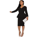 Sophisticated V-Neck Peplum Dress Chic Autumn Office Attire Sophisticated V-Neck Peplum Dress Chic Autumn Office Attire