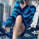 Gothic Striped Sweater: Edgy Punk Style for Women Gothic Striped Sweater: Edgy Punk Style for Women
