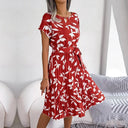 Floral Pleated High Waist Dress Chic Women's Fashion Piece Floral Pleated High Waist Dress Chic Women's Fashion Piece