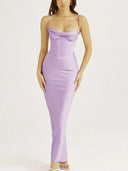 Elegant Pink Satin Maxi Bodycon Dress for Chic Events Elegant Pink Satin Maxi Bodycon Dress for Chic Events