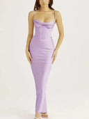 Elegant Pink Satin Maxi Bodycon Dress for Chic Events Elegant Pink Satin Maxi Bodycon Dress for Chic Events