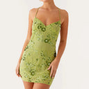 Hirigin Sequin Beaded Cami Mini Dress Criss Cross Straps V Neck Backless Hirigin Sequin Beaded Cami Mini Dress Criss Cross Straps V Neck Backless