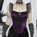 Gothic Cross Print Lace Trim Crop Top Edgy Corset Tank Gothic Cross Print Lace Trim Crop Top Edgy Corset Tank