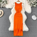 Korean Knitted V-Neck Bodycon Dress Chic Hollow Out Style Korean Knitted V-Neck Bodycon Dress Chic Hollow Out Style