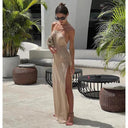 Knitted Beach Cover-Up: Sexy Maxi Bodycon Slit Dress Knitted Beach Cover-Up: Sexy Maxi Bodycon Slit Dress