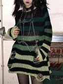 Gothic Striped Sweater: Edgy Punk Style for Women Gothic Striped Sweater: Edgy Punk Style for Women