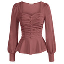 Elegant Puffed Sleeve Peplum Top Chic Women's Blouse Style Elegant Puffed Sleeve Peplum Top Chic Women's Blouse Style