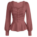 Elegant Puffed Sleeve Peplum Top Chic Womens Blouse Style Elegant Puffed Sleeve Peplum Top Chic Womens Blouse Style