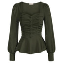 Elegant Puffed Sleeve Peplum Top Chic Women's Blouse Style Elegant Puffed Sleeve Peplum Top Chic Women's Blouse Style