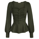 Elegant Puffed Sleeve Peplum Top Chic Womens Blouse Style Elegant Puffed Sleeve Peplum Top Chic Womens Blouse Style