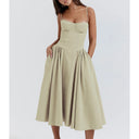 Elegant Spaghetti Strap Midi Dress Women Party Slim A Line Elegant Spaghetti Strap Midi Dress Women Party Slim A Line