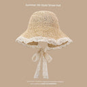 Straw Hat Japanese Style Women's Hand-Woven Summer Lace Straw Hat Japanese Style Women's Hand-Woven Summer Lace