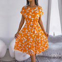 Floral Pleated High Waist Dress Chic Women's Fashion Piece Floral Pleated High Waist Dress Chic Women's Fashion Piece