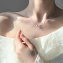 Korean Pink Crystal Angel Wings Heart Pendant Necklace 2022 Korean Pink Crystal Angel Wings Heart Pendant Necklace 2022