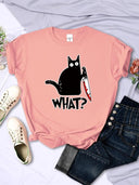 Urban Chic Black Cat Knife Print Tee for Women Fashion Urban Chic Black Cat Knife Print Tee for Women Fashion