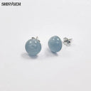925 Silver Inlaid Natural Stone Stud Earrings Aquamarine Amethyst 925 Silver Inlaid Natural Stone Stud Earrings Aquamarine Amethyst