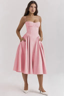 Elegant Strapless Corset Midi Dress For Weddings Elegant Strapless Corset Midi Dress For Weddings