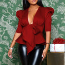 Peplum Chic Alluring Deep V-Neck Women's Blouse Night Peplum Chic Alluring Deep V-Neck Women's Blouse Night