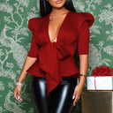 Peplum Chic Deep V Neck Womens Evening Blouse Night Peplum Chic Deep V Neck Womens Evening Blouse Night