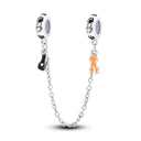 Silver Plated Safety Chain Pink Cat Moon Star Charm Silver Plated Safety Chain Pink Cat Moon Star Charm