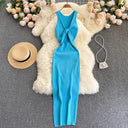 Korean Knitted V Neck Bodycon Dress Chic Hollow Out Style Korean Knitted V Neck Bodycon Dress Chic Hollow Out Style