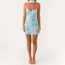 Hirigin Sequin Beaded Cami Mini Dress Criss Cross Straps V Neck Backless Hirigin Sequin Beaded Cami Mini Dress Criss Cross Straps V Neck Backless