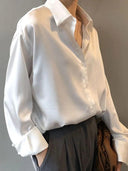 Autumn Vintage White Button Up Shirt Stylish Streetwear Blouse Autumn Vintage White Button Up Shirt Stylish Streetwear Blouse