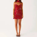 Hirigin Sequin Beaded Cami Mini Dress Criss Cross Straps V Neck Backless Hirigin Sequin Beaded Cami Mini Dress Criss Cross Straps V Neck Backless