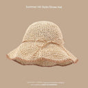 Straw Hat Japanese Style Women's Hand-Woven Summer Lace Straw Hat Japanese Style Women's Hand-Woven Summer Lace