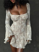 Vintage Lace Flare Sleeve Mini Dress Timeless Romantic Style Vintage Lace Flare Sleeve Mini Dress Timeless Romantic Style