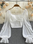 French Polka Dot Short Blouse Elegant Summer Style Top French Polka Dot Short Blouse Elegant Summer Style Top