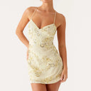 Hirigin Sequin Beaded Cami Mini Dress Criss Cross Straps V Neck Backless Hirigin Sequin Beaded Cami Mini Dress Criss Cross Straps V Neck Backless