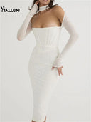 Yiallen Corset Midi Dress Chic Party Clubwear Summer Elegance Yiallen Corset Midi Dress Chic Party Clubwear Summer Elegance