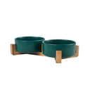Ceramic Pet Bowl with Wooden Stand Non Spill Double Feeder Ceramic Pet Bowl with Wooden Stand Non Spill Double Feeder