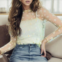 Daisy Mesh Sunscreen Blouse Elegant Women's Fashion Tops Daisy Mesh Sunscreen Blouse Elegant Women's Fashion Tops