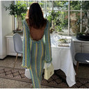 Elegant Backless Maxi Dress With Flared Sleeves Evening Gown Elegant Backless Maxi Dress With Flared Sleeves Evening Gown