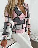Elegant Geometric Print V Neck Top For Women Blouse Elegant Geometric Print V Neck Top For Women Blouse