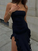 Elegant Strapless Ruffle Midi Dress Beach Party Essential Elegant Strapless Ruffle Midi Dress Beach Party Essential